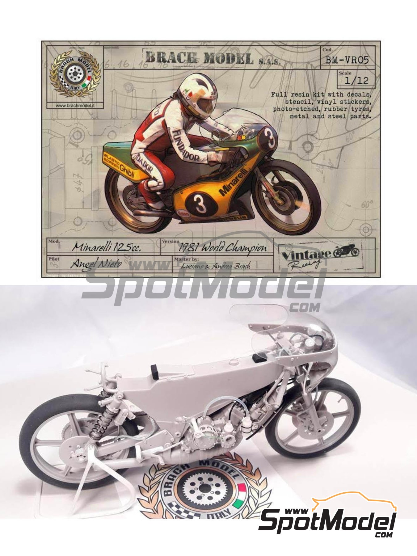Brach Model Model bike kit 1/12 scale Minarelli 125cc 3 Angel